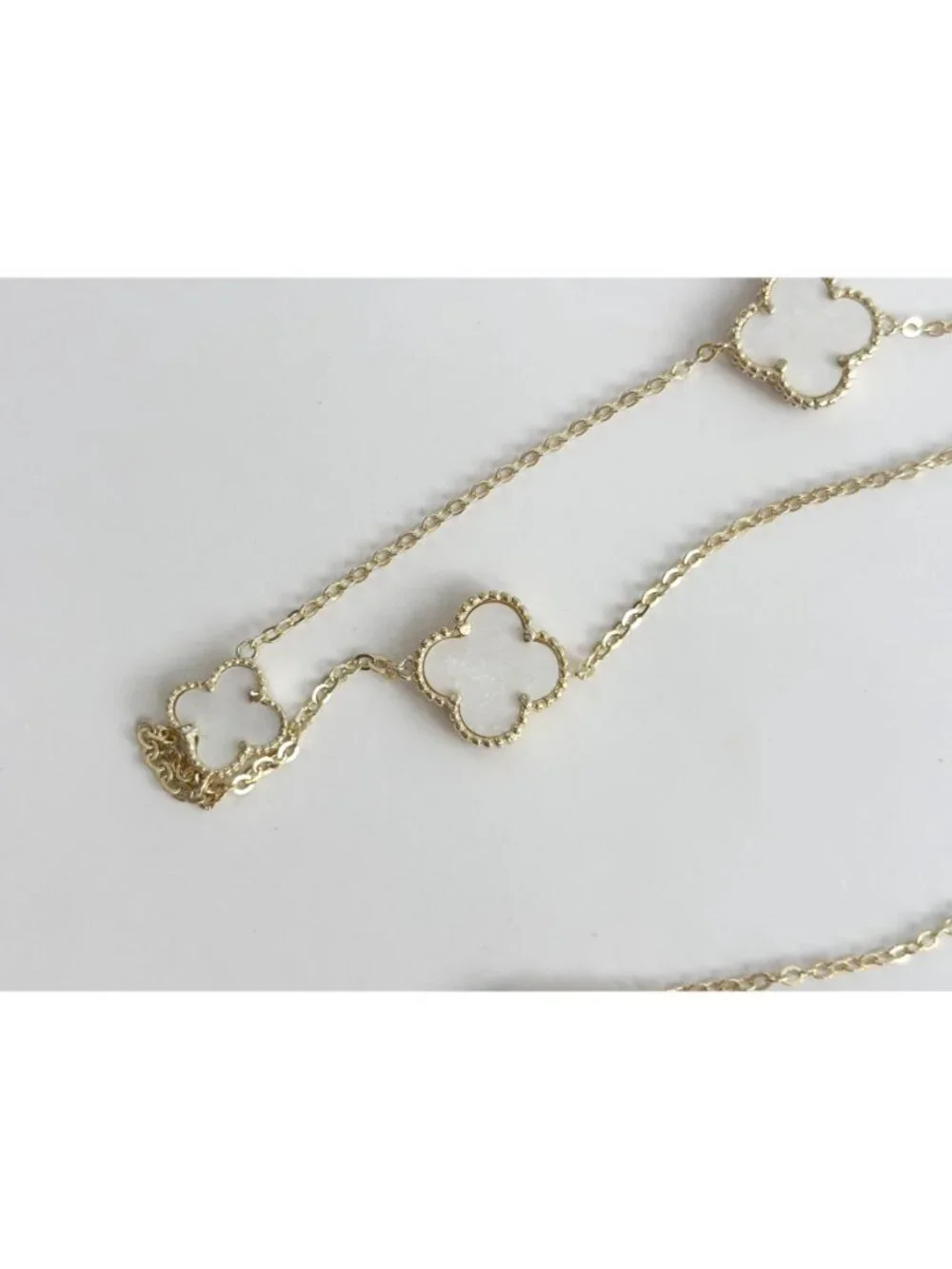 4 Leaf Clover Faux Moonstone Cable Chain Link Vintage Ultra Long Necklace - 36